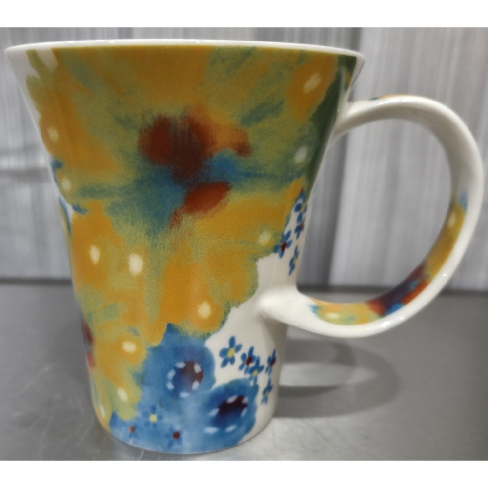 2006 Starbucks Coffee Mug Watercolor Flowers Floral 12 oz. Flared Offset Handle